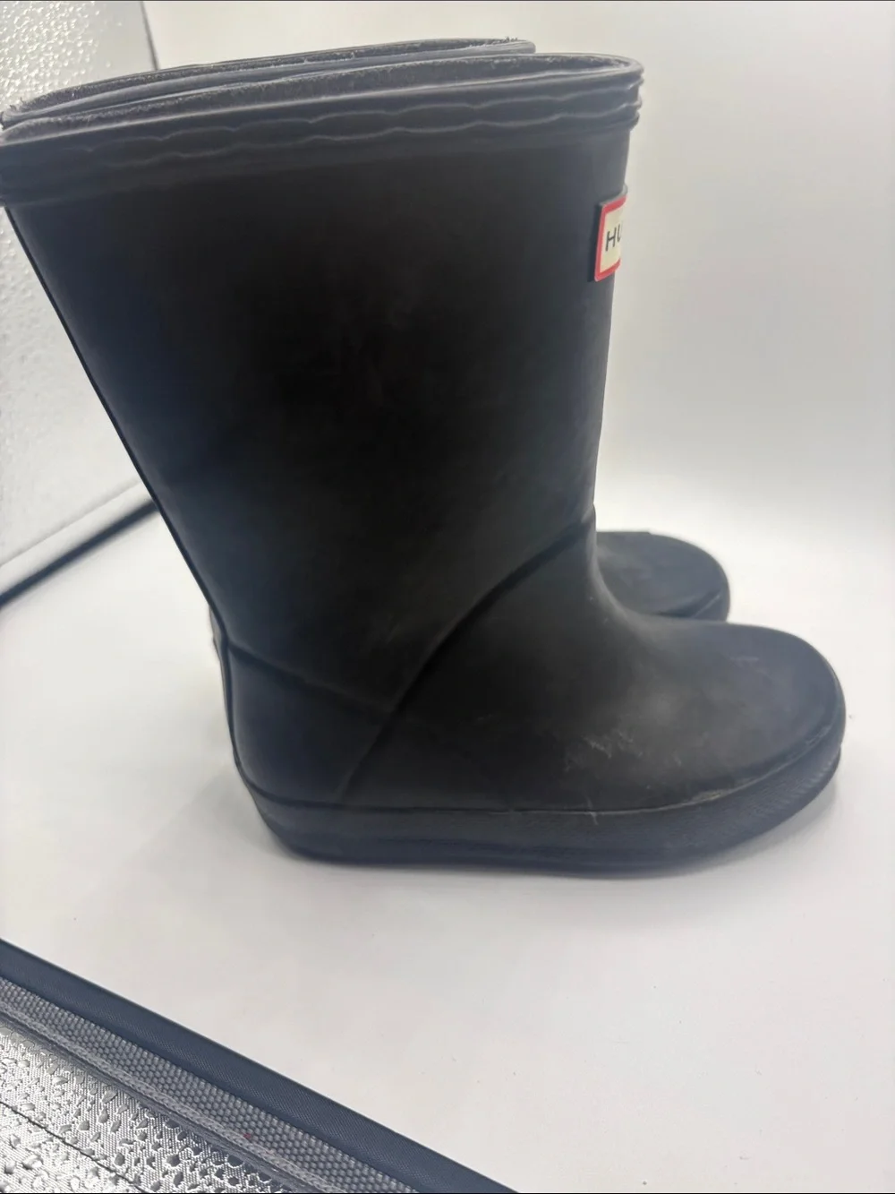 Hunter Black Short Matte Rubber Rain Boots with Red Logo